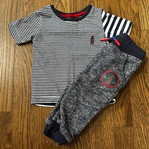 Andy & Evan navy blue stripe explorer outfit, size 6-9M